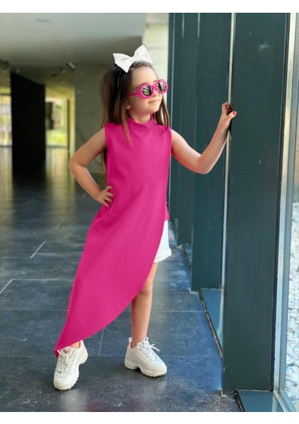 Kız Çocuk Fuşya Hürrem Kumaş Asimetrik Tunik Alt Üst Takım 847126935 fiyatları