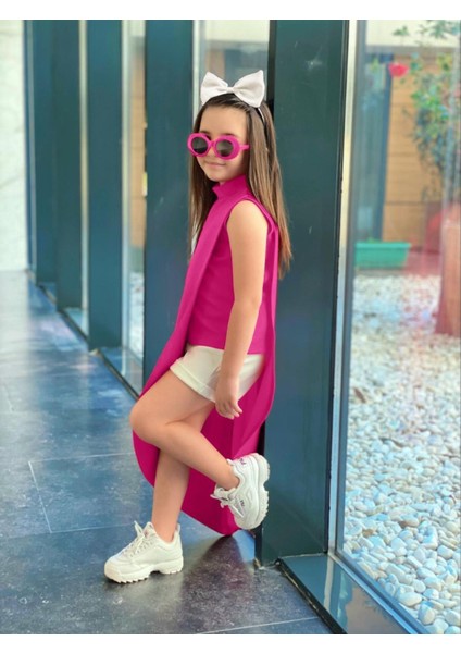 Kız Çocuk Fuşya Hürrem Kumaş Asimetrik Tunik Alt Üst Takım 847126935 modelleri