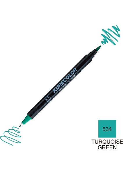 Kurecolor Mangaka Fine&brush Çift Taraflı Kalem CNKC-2200 No 534 Turquoise Green