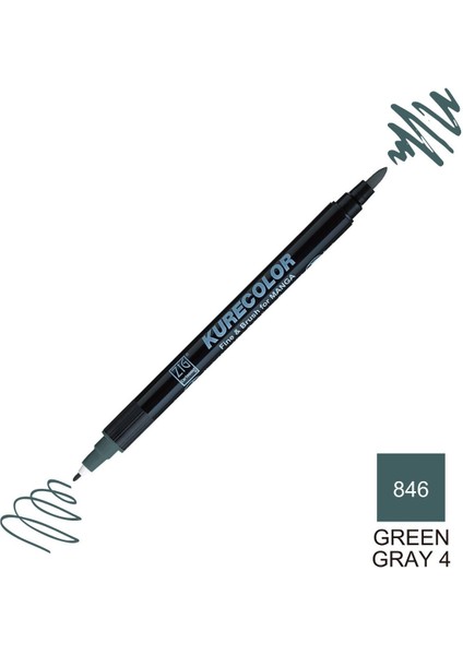 Kurecolor Mangaka Fine&brush Çift Taraflı Kalem CNKC-2200 No 846 Green Gray 4