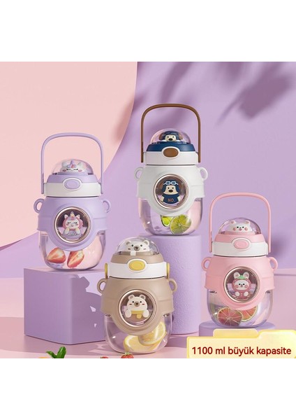 Dream Maker 1100ML Süper Popüler Öğrenci Büyük Kapasiteli Su Bardağı Karikatür Sevimli Çeşme Şişesi (Yurt Dışından)