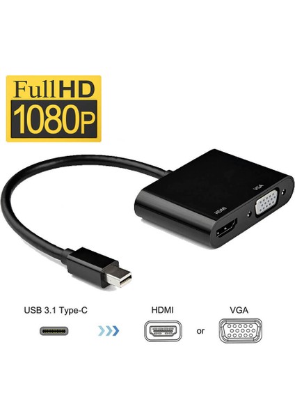 Mini Displayport To VGA 1080P HDMI 4K@30Hz Tjunderbolt 2 Çevirici Kablo MacBook Air/pro