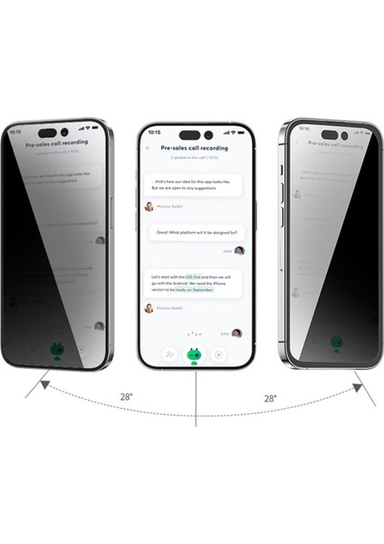 BLUEO iPhone 14 Pro Max Hayalet Ekran Anti-Peep Privacy Glass Cam Ekran Koruyucu
