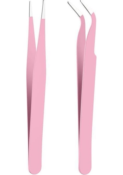 Ikili Cımbız Seti Paslanmaz Çelik Pembe Renk Düz ve Kavisli Model