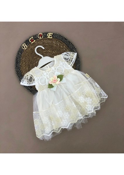 Defneli Bebe Kız Bebek Mevlütlük Gelinlik Abiye Elbise Bebek Doğum Baby Shower Hediyesi Krem