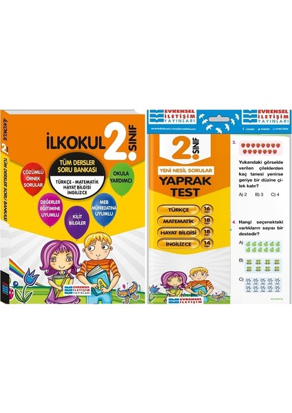 Evrensel İletişim Yayınları 2.Sınıf  Tüm Dersler Soru Bankası + Yaprak Test Seti 2 Kitap 2023