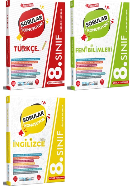 8. Sınıf Türkçe - Fen - Ingilizce Sorular Konuşuyor Seti 2023 3 Kitap