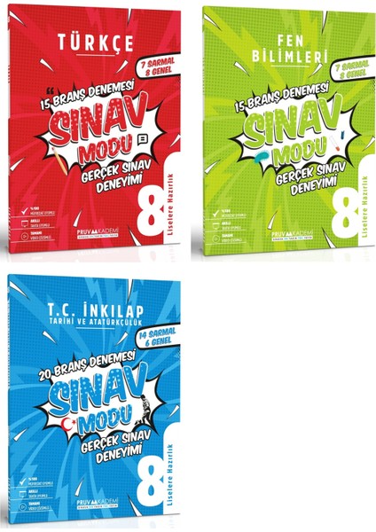 8. Sınıf Türkçe - Fen - Inkılap Sınav Modu Deneme Seti 2023 3 Kitap