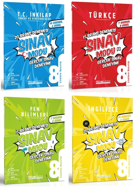 8. Sınıf Inkılap - Türkçe - Fen - Ingilizce Deneme Seti 2023 4 Kitap