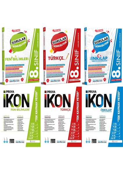 8. Sınıf Fen Bilimleri - Türkçe - Inkılap Tarihi Soru - Defter Seti 2023 6 Kitap