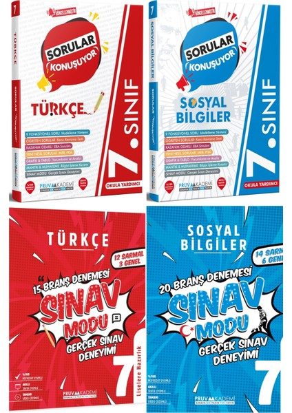 7. Sınıf Türkçe - Sosyal Bilgiler Sorular Konuşuyor - Deneme Seti 2023 4 Kitap