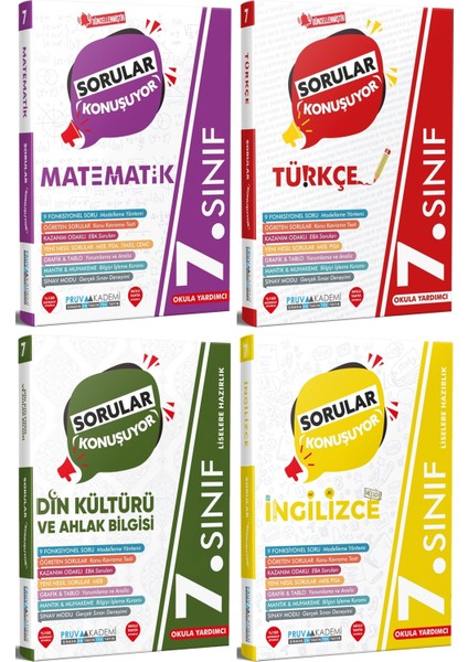 Pruva Akademi 7. Sınıf Matematik - Türkçe - Din - Ingilizce Sorular Konuşuyor Seti 2023 4 Kitap