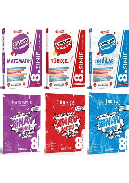 8. Sınıf Matematik - Türkçe - Inkılap Tarihi Soru - Deneme Seti 2023 6 Kitap
