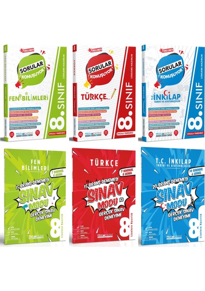 8. Sınıf Fen Bilimleri - Türkçe - Inkılap Tarihi Soru - Deneme Seti 2023 6 Kitap