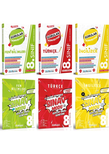 8. Sınıf Fen Bilimleri - Türkçe - Ingilizce Soru - Deneme Seti 2023 6 Kitap
