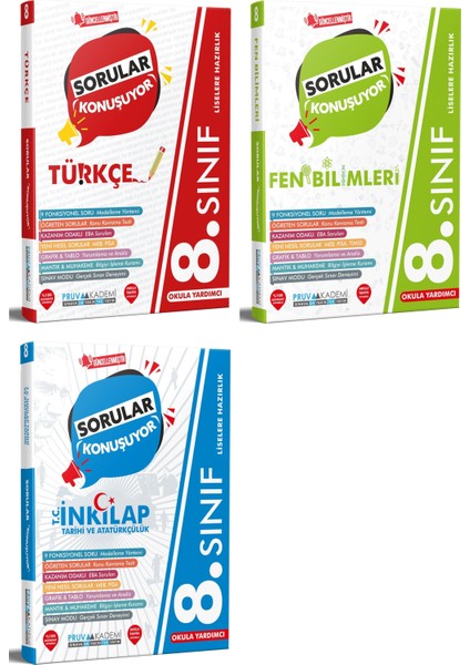 8. Sınıf Türkçe - Fen - Inkılap Sorular Konuşuyor Seti 2023 3 Kitap