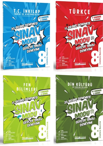 8. Sınıf Inkılap - Türkçe - Fen - Din Deneme Seti 2023 4 Kitap