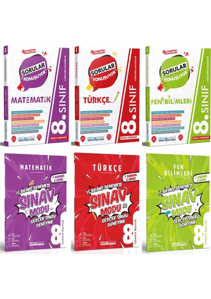 8. Sınıf Matematik - Türkçe - Fen Soru - Deneme Seti 2023 6 Kitap