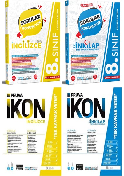 8. Sınıf Ingilizce - Inkılap Tarihi Soru - Defter Seti 2023 4 Kitap