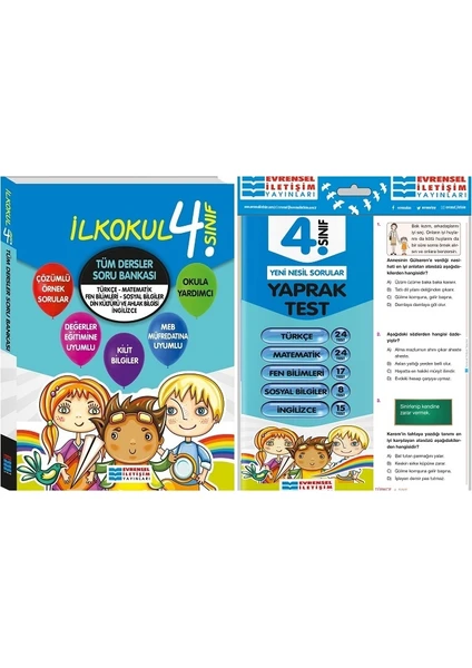 Evrensel İletişim Yayınları 4.Sınıf  Tüm Dersler Soru Bankası + Yaprak Test Seti 2 Kitap 2023