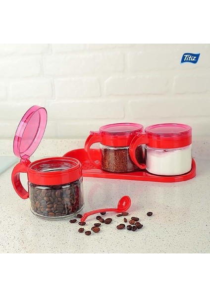 Lily Kaşıklı Baharatlık Set 3'lü Kırmızı