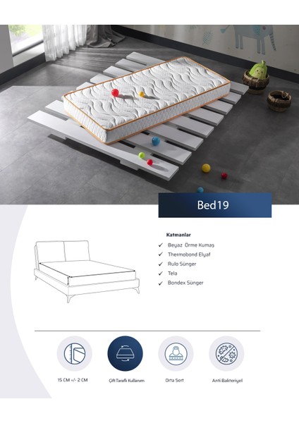 Antibakteriyel Pamuklu Bebek Yatağı Bed-19 | Süngerli, Nefes Alabilir, Beyaz Yumuşak Yüzey 70 x 110 cm fiyatları