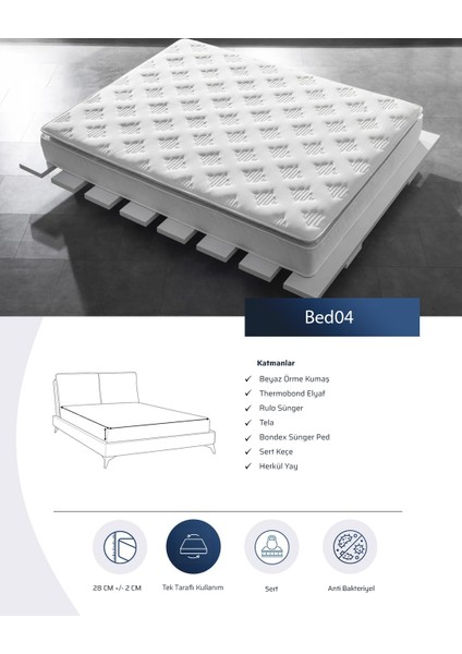 Bed04BeyazPamukluKumaşHerkülYaylıSertErgonomikPedliYatak