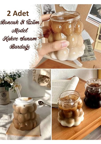 2 Li Set Isıya Dayanıklı Borosilikat Boncuk & Üzüm Şekilli Bardak Boncuklu Tasarım Meyve