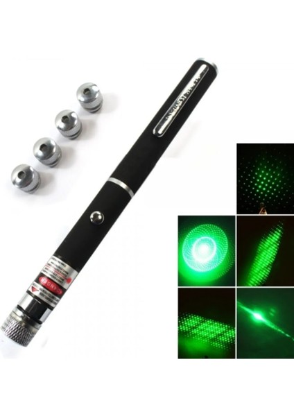 5 Başlıklı Yeşil Lazer Pointer Pilli 50 Km Etkili