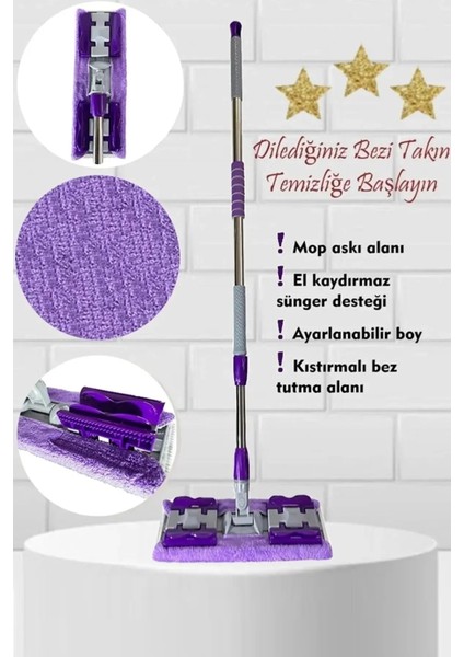 Berdina Home Sihirli Teleskobik Mop Yedek Bez Hediyeli Yer Mopu Fayans Duvar Yüzey