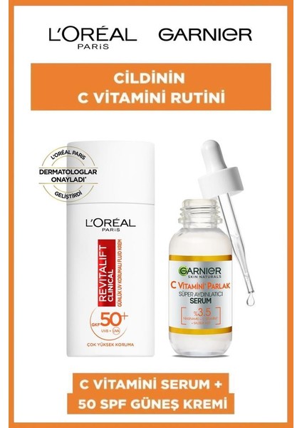 L'Oréal Paris Loreal Yüksek Güneş Korumalı C Vitamin Güneş Kremi-Garnier C Vitamin Aydınlatıcı Serum Seti