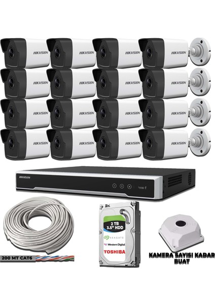 Hıkvısıon 16 Kameralı 4 mp Ip Kamera Seti 1440P Mikrofonlu 2 Tb Hdd