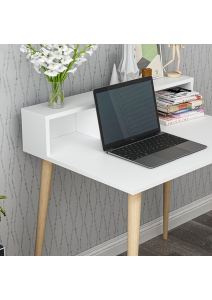 Eron Çalışma Masası-Beyaz/ahşap Ayak - 90 cm fırsatları