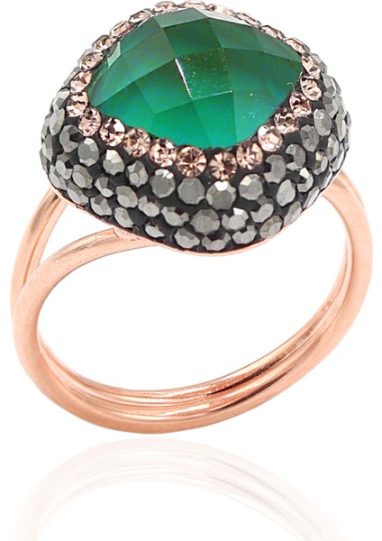 Zümrüt ve Swarovski Taşlı 925 Ayar Kadın Gümüş Yüzük 201022332