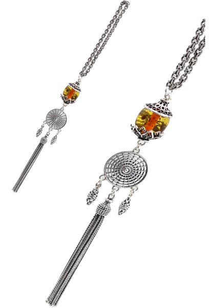 Özel Tasarım Kehribar Taşlı Gümüş Anahtarlık 201022339