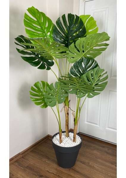 Yapay Ağaç Monstera Bambu Gövdeli 150CM Devetabanı Ağacı Büyük Boy Antrasit Renk Yalı Saksıda fiyatları