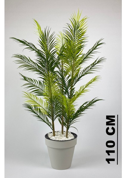 Yapay Areka Ağacı Palmiye Ağacı 33 Yapraklı Bambu Gövdeli Beyaz Yalı Saksıda Salon Çiçeği 110CM