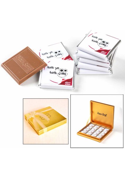 Yeni İş Hediyesi Tatlı Ye Tatlı Çalış 32 Adet Madlen Çikolata Gold Kutu