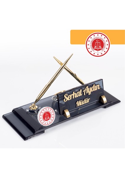 Adalet Bakanlığı Logolu Masa Isimliği Kurumlara Özel Elit Kristal Ofis Masaüstü Isimlik