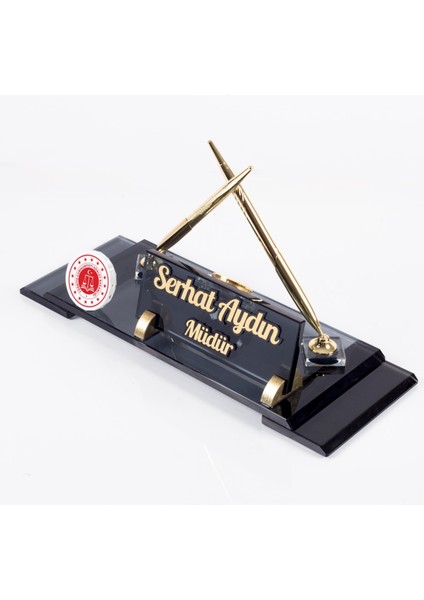 Adalet Bakanlığı Logolu Masa Isimliği Kurumlara Özel Elit Kristal Ofis Masaüstü Isimlik