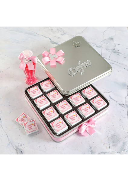 Pembe Bebek 48 Adet Madlen Çikolata Metal Kutu + Gül Suyu Hediyeli