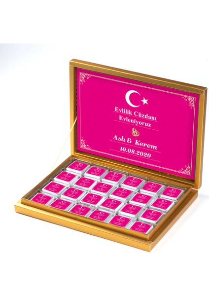 Evlilik Cüzdanı Nikah 72 Adet Madlen Çikolata Gold Kutu