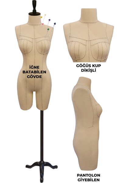 Profesyonel Alt ve Üst Grup 38 Beden Iğne Batabilen Göğüs Kup Dikişli Terzi Prova Mankeni