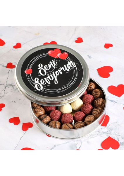Sevgiliye Hediye Karışık Special Truffle Çikolata (Yuvarlak Metal Kutu) Model2