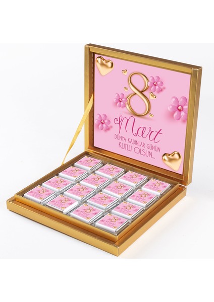 Kadınlar Günü Hediyesi 32 Adet Madlen Çikolata Gold Kutu - Model 2