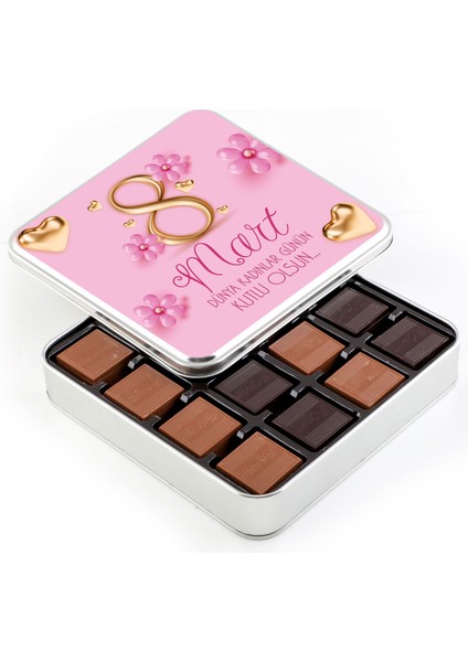 Kadınlar Günü 64 Adet Madlen Çikolata (Metal Kutu) Model 2