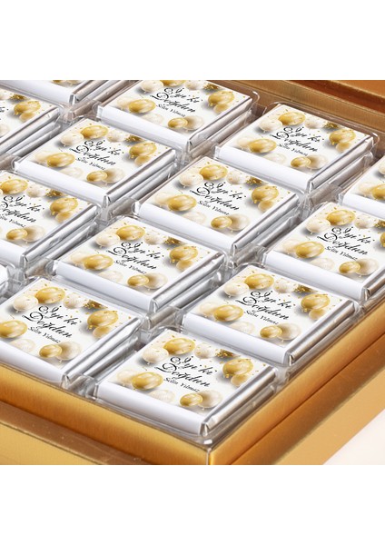 Doğum Günü Hediyesi 32 Adet Madlen Çikolata Gold Kutu - Gold Balonlu