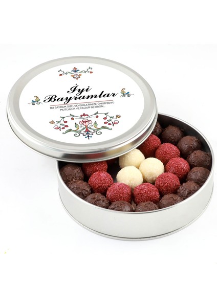 Bayram Hediyesi Karışık Special Truffle Çikolata (Yuvarlak Metal Kutu)