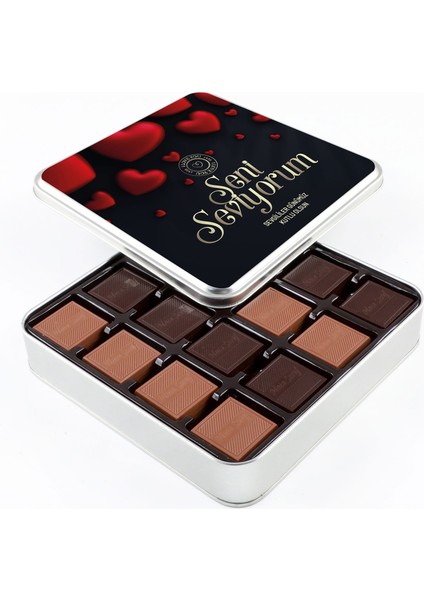 Sevgililer Günü Hediyesi 64 Adet Madlen Çikolata (Metal Kutu) - Siyah