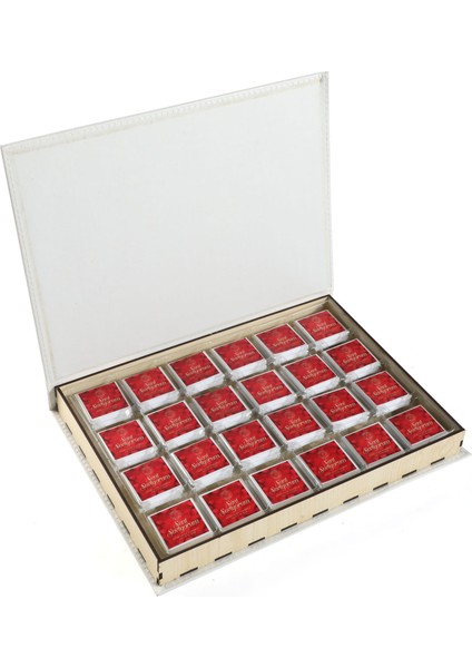 Seni Seviyorum Yazılı Hediye Ahşap Deri Kutu (24 Adet Madlen)